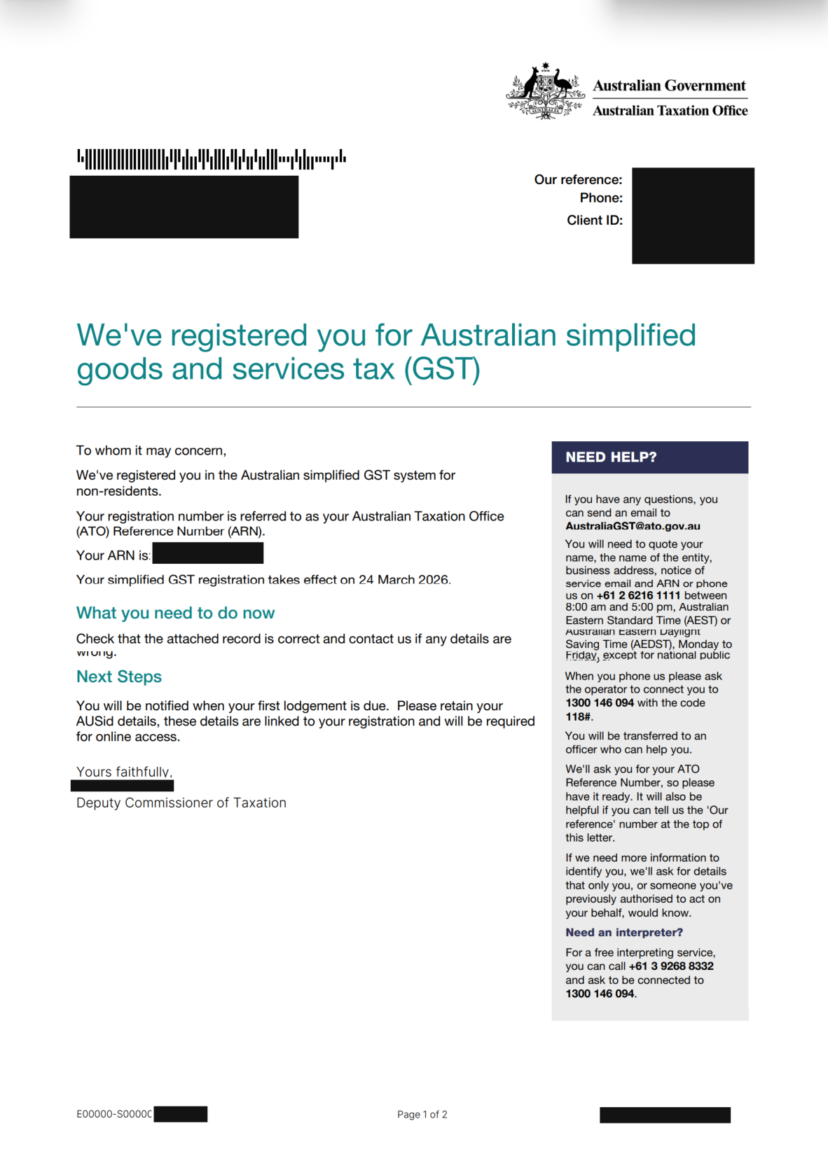 AU GST certificate non-AU company