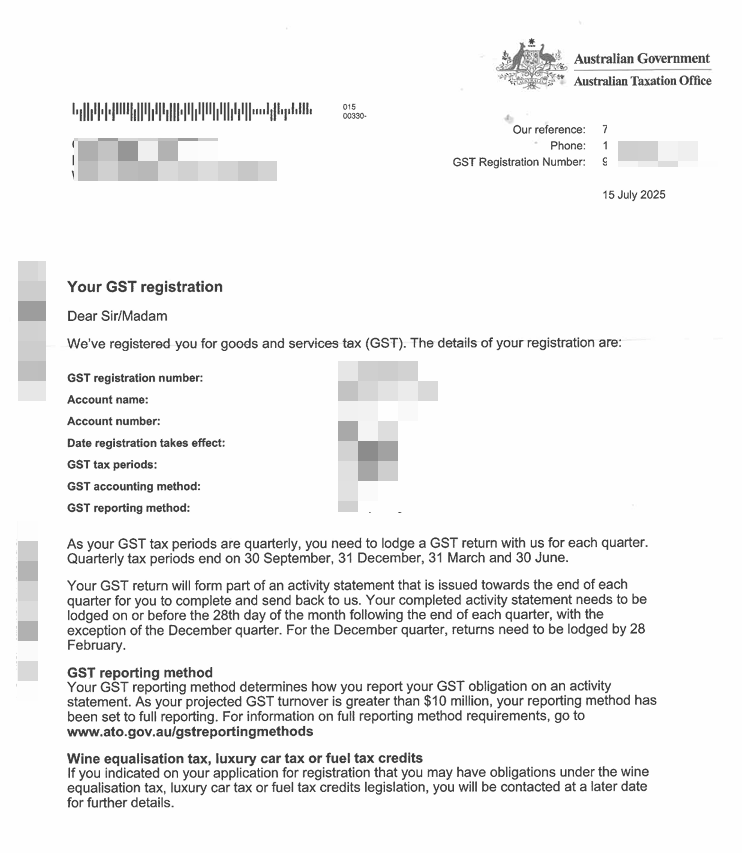 AU GST certificate