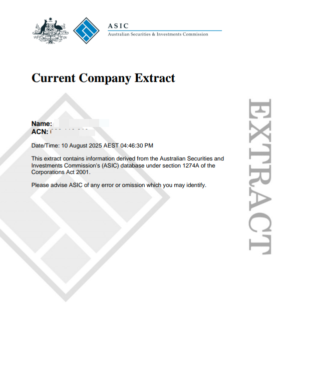 AU business registration extract