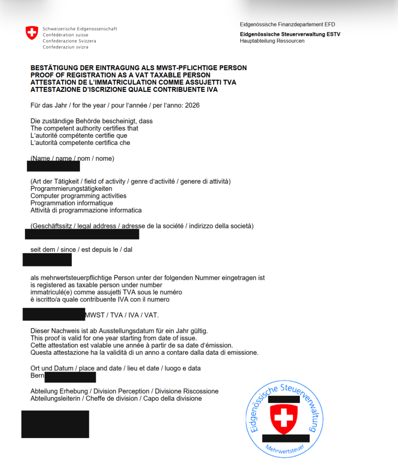 CH VAT document