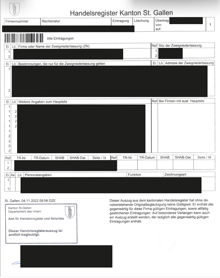 St. Gallen CH business registration for non-CH company