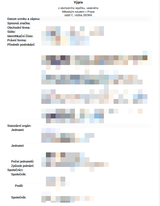 CZ business registration extract