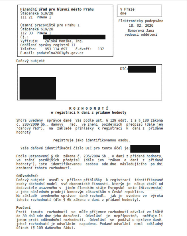 CZ second choice VAT document