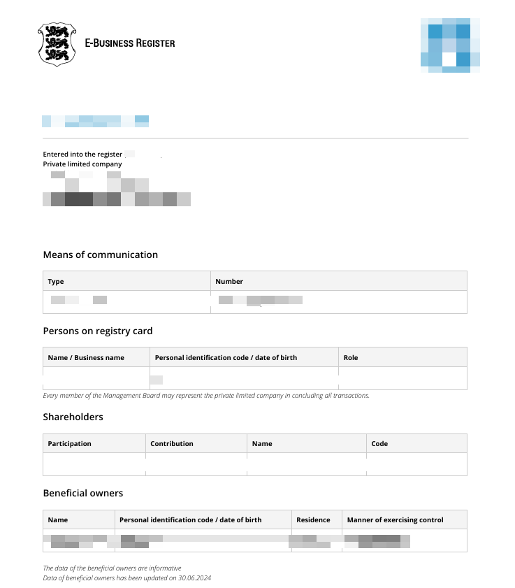 EE business registration extract