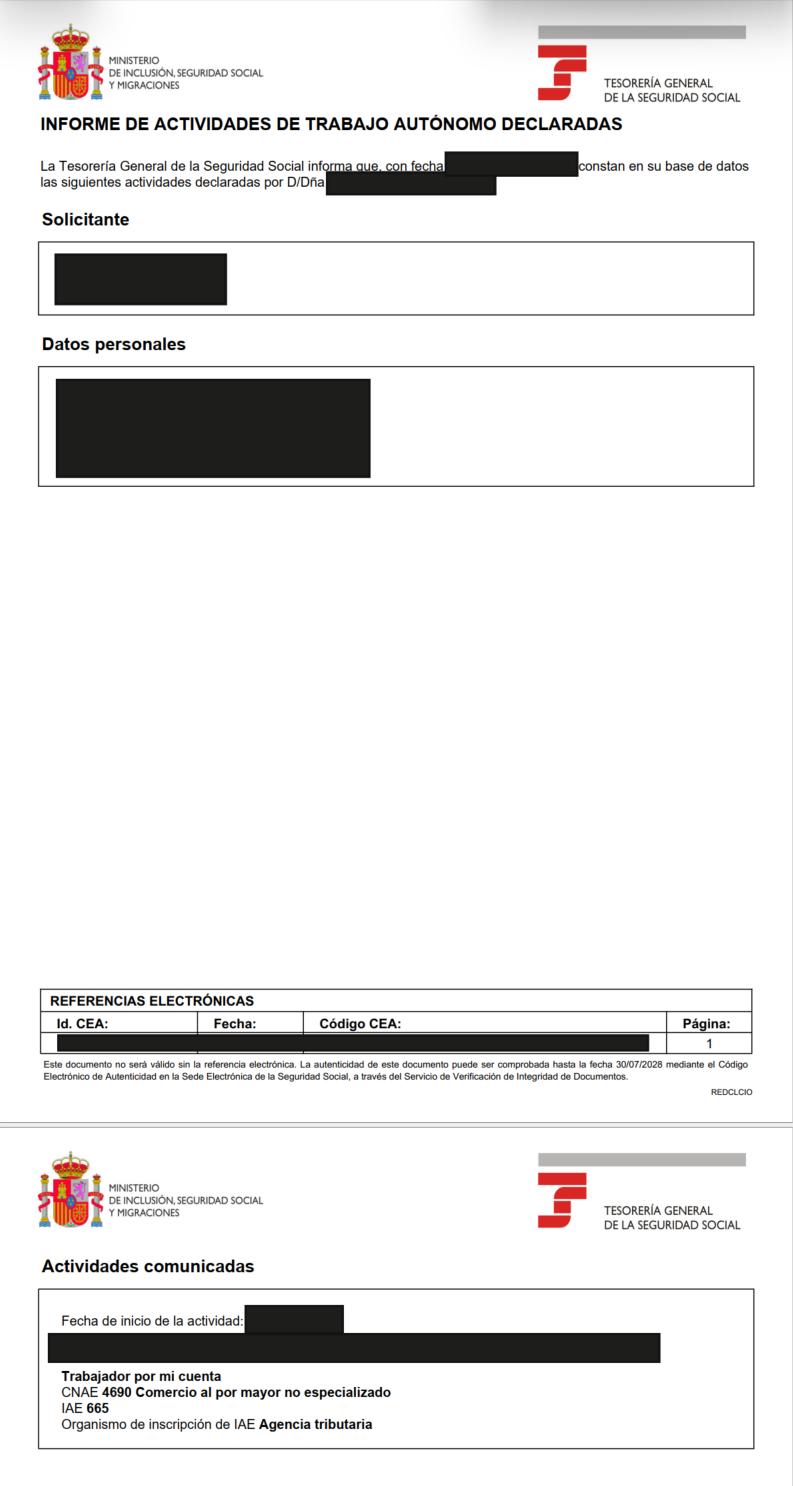 ES business registration extract