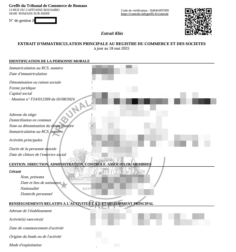 FR business registration extract