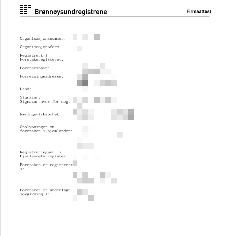 NO business registration extract