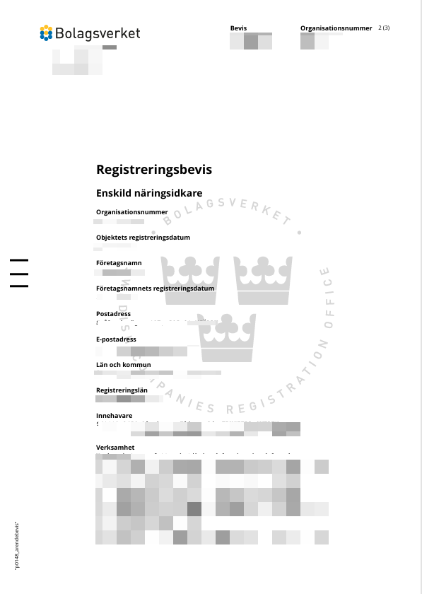 SE business registration extract