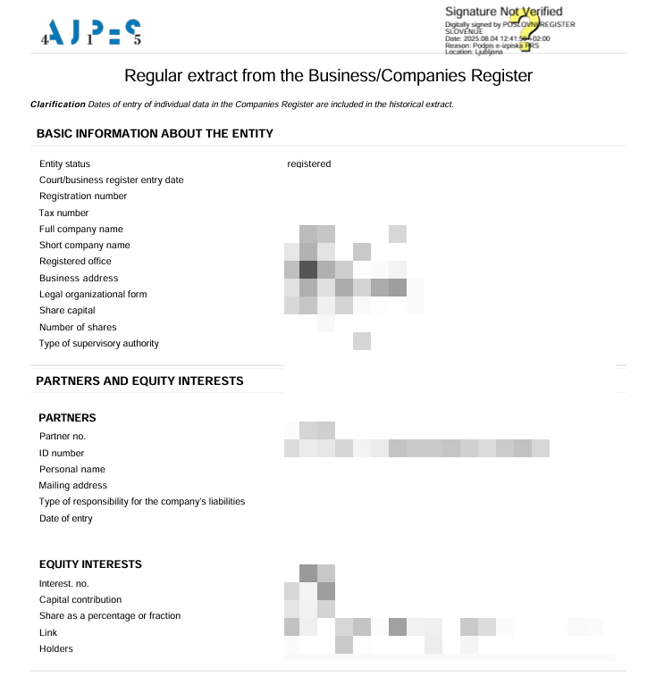 SI business registration extract