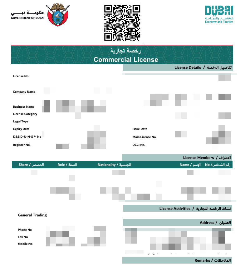 UAE business registration extract