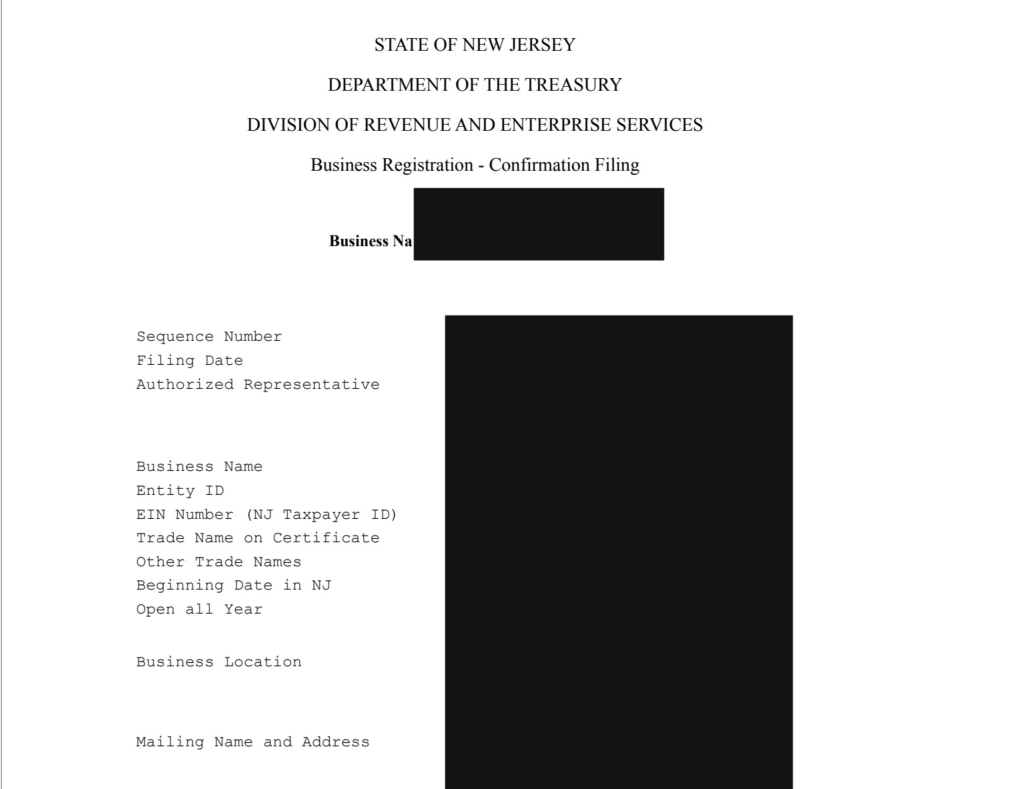 US business registration - New Jersey